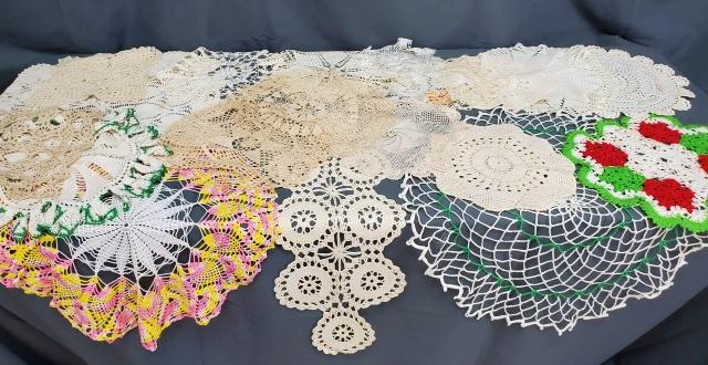 Group of 20 Vintage Doilies Hand Crocheted: Group of 20 Vintage Doilies hand crocheted - various sizes; some colorful and variegated threads. Mostly cotton in good to very good condition. Please see the photos for imperfections. Items are store