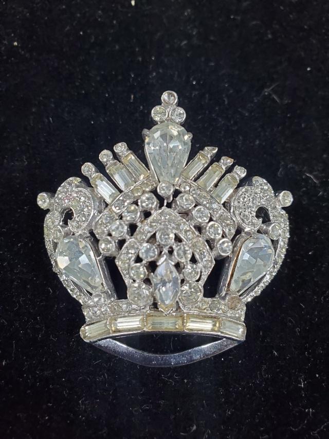 Vintage Rhinestone Crown Pin Sterling - Coro (1 of 3)