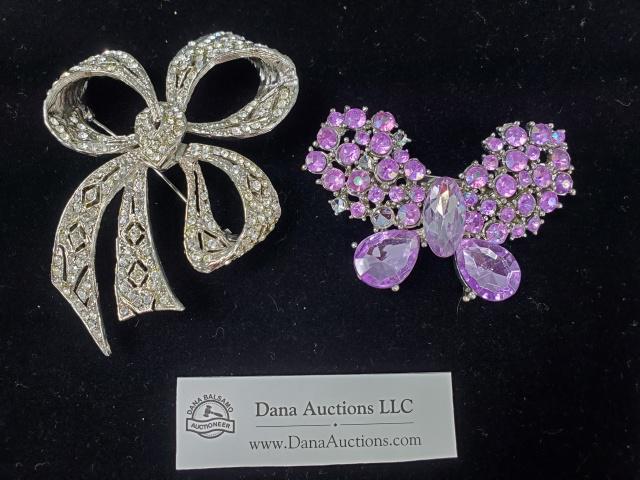 2 Vintage Rhinestone Pins - Bow and Butterfly (1 of 6)