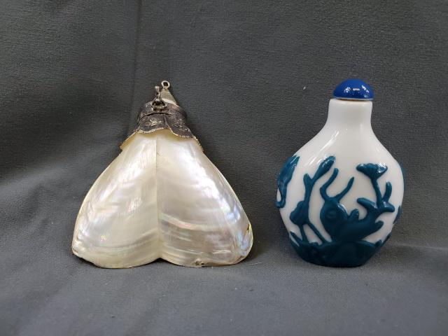 2 Vintage Snuff Bottles - Porcelain, Shell (1 of 10)