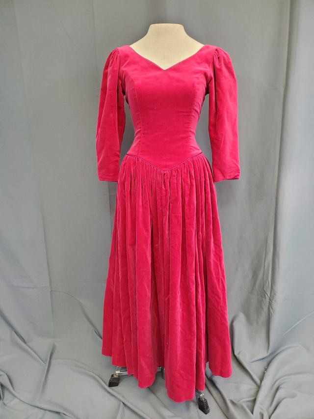 Vintage Laura Ashley Fuchsia Velvet Dress (1 of 8)