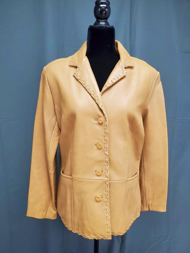 Jones NY Ladies Leather Jacket - Lt Brown - Sz L (1 of 12)