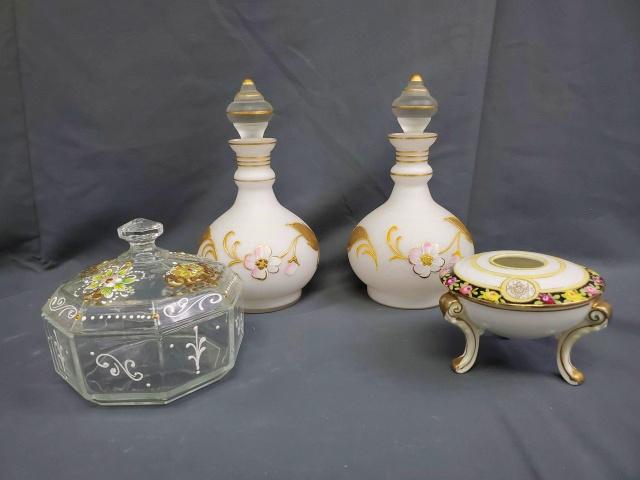 Vintage Glass Vanity Bottles, Receiver, etc. (1 of 8)