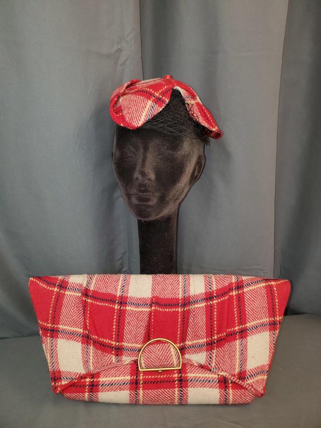 Vintage Wool Plaid Cocktail Hat and Purse (1 of 6)