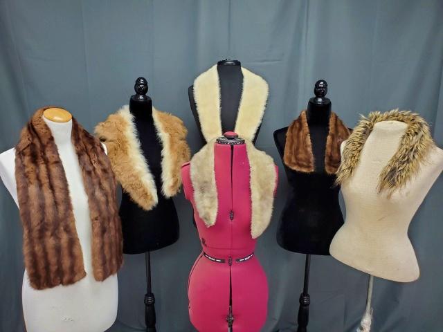 6 Vintage Fur Collars: 6 Vintage Fur collars, 3 in shades of brown, 1 in off white, and 1 grey. The multicolor collar I believe is faux fur. All are in good to very good condition. Items are stored in our temperature contro