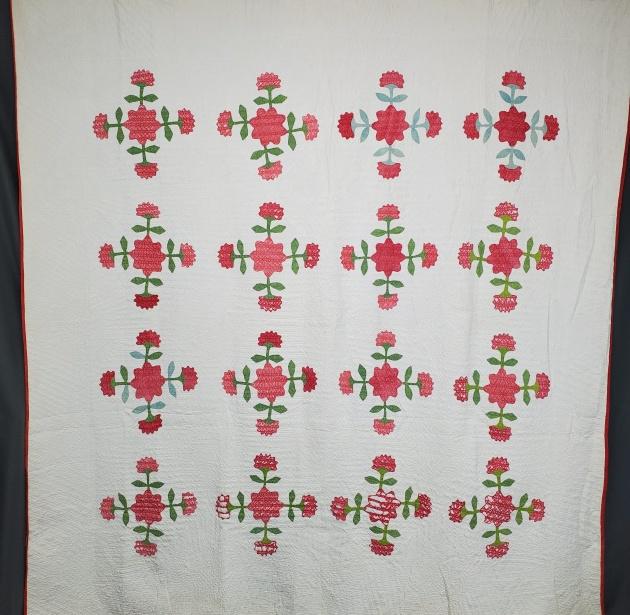 Antique Red Green Floral Applique Quilt (1 of 11)