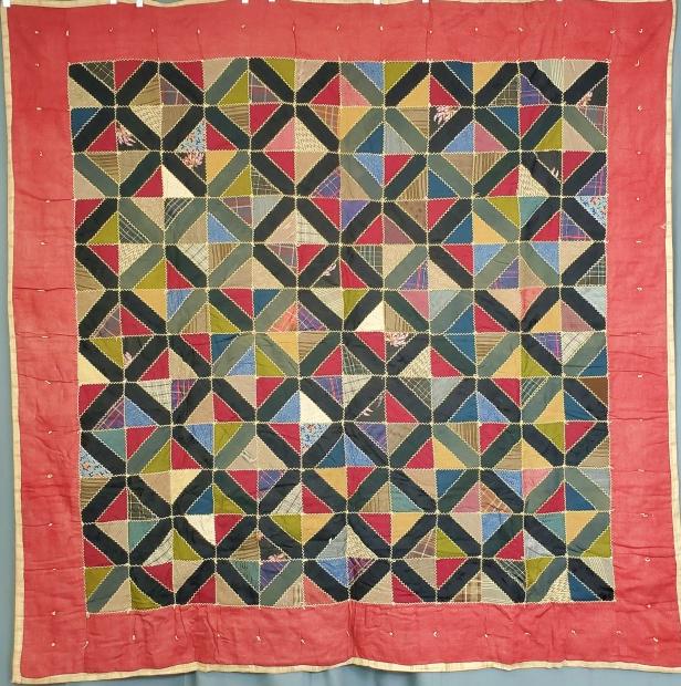 Antique Wool Lattice Embroidered Quilt (1 of 10)
