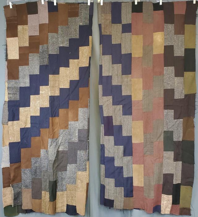 Pair of Antique Wool Brick Works Quilt Tops (1 of 13)