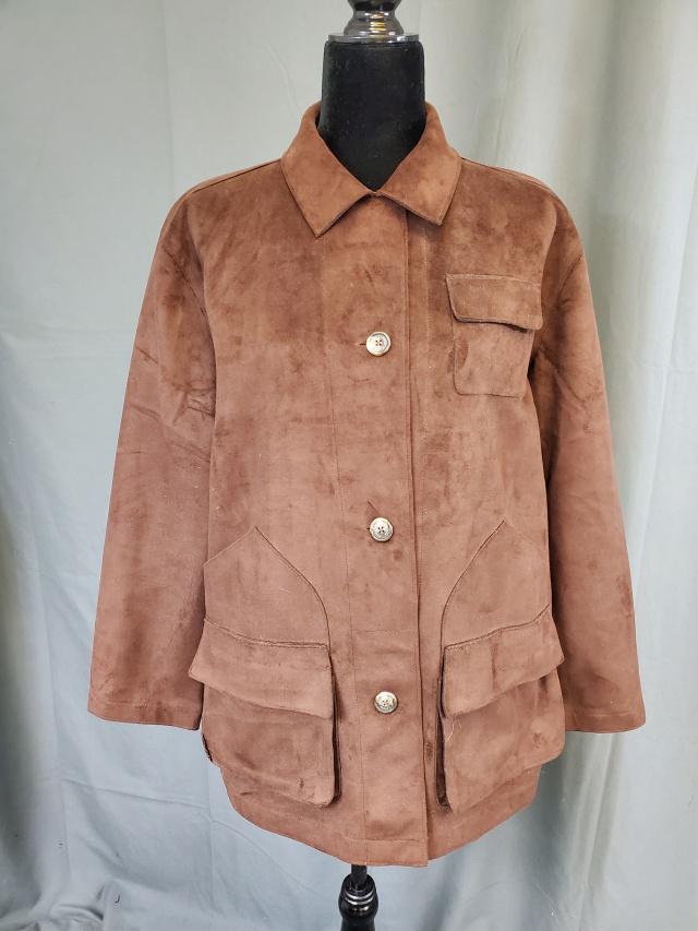Vintage Ladies RL Sueded Jacket -L: Vintage ladies Lauren by Ralph Lauren brown sueded jacket, 100% polyester, but looks and feels like suede. Size P/L. In very good condition with no issues noted. This item was part of Laura Fisher's e