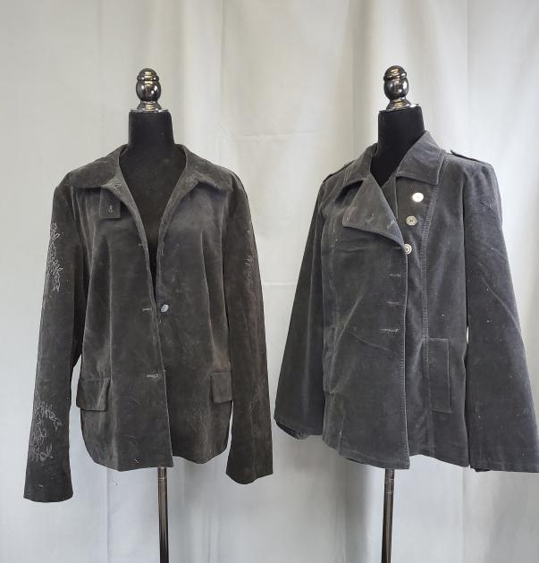 2 Vintage Ladies Velvet Blazers: 2 vintage ladies black velvet cotton blazers. One is by Laura Biagiotti from Roma and is a US size 18. In good condition. I think 2 buttons were replaced as they are different that the others. The oth