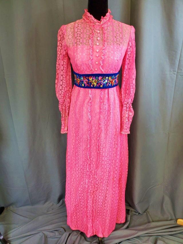 Vintage 1970s Pink Lace Maxi Dress (1 of 8)