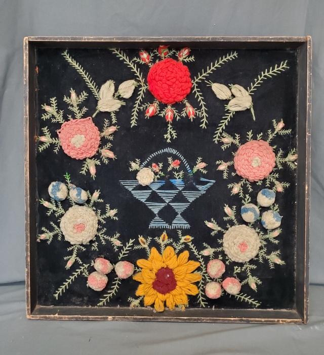 Antique Crewel and Plush Work Embroidered Picture (1 of 8)