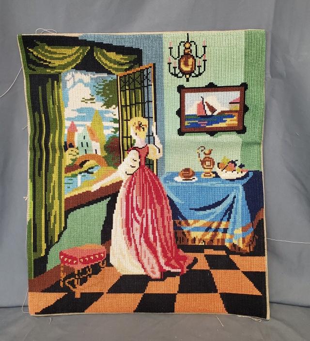 Antique Pictorial Needlework of a Lady (1 of 7)