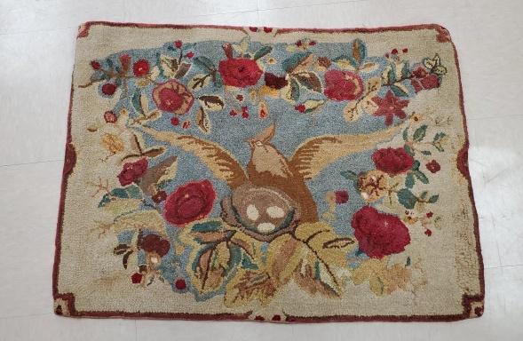 Antique c1920s Hooked Rug with Bird and Nest of Eggs (1 of 6)