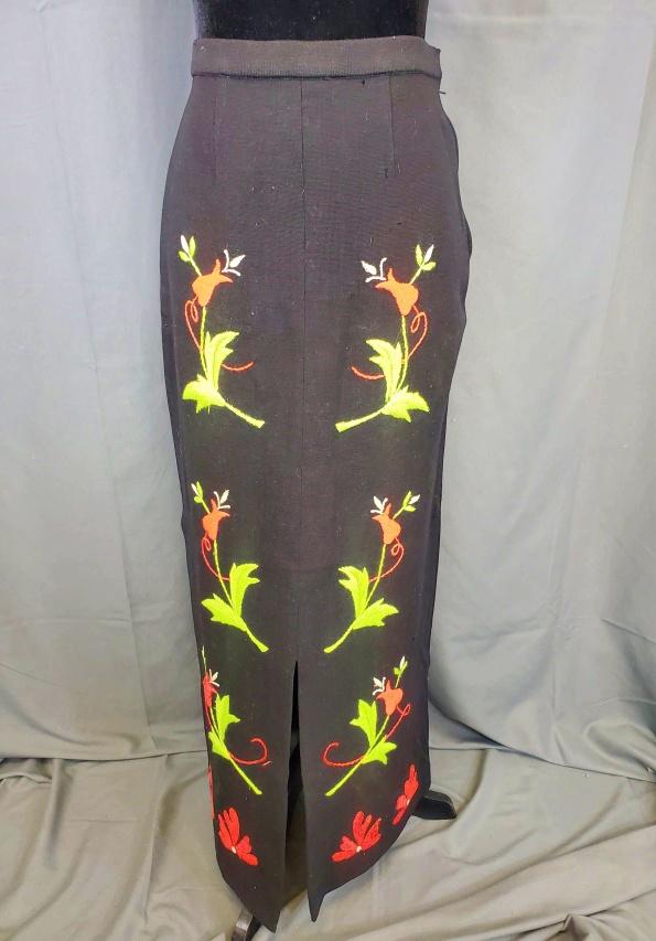 Vintage Black Wool Embroidered Skirt (1 of 5)