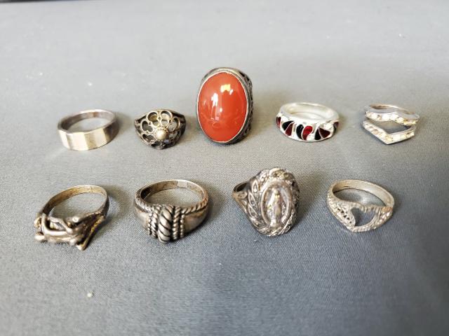 9 Vintage Silver Rings - Sterling, (1 of 19)