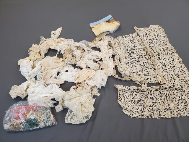 Large Group of Antique and Vintage Lace: Large group of vintage and antique lace including hand made bobbin lace, needle lace, crochet, tatting, and older machine lace, too. Please see the picture for what is included. Condition is good with