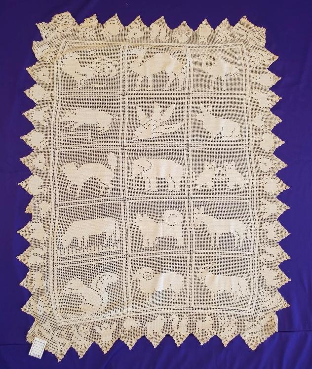 Antique Filet Crochet Baby Bedspread - Animals (1 of 6)