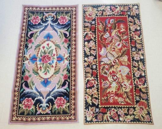 2 Needlepoint Rugs or Runners: 2 Needlepoint rugs or runners about 24x47 inches. These could be contemporary, they appear to have never been used and are clean and in very good condition. We do our best to describe all items in det