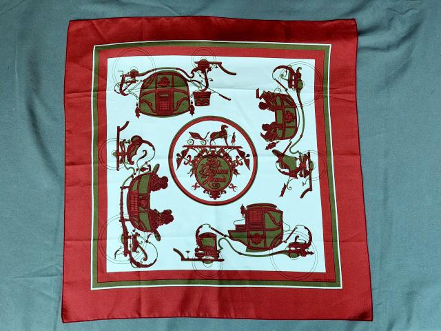 Small Vintage Hermes Ex Libris Silk Scarf: Vintage burgundy, white and green Hermes "Ex Libris" silk scarf. measures about 17 x 17 inches, marked Hermes Paris, in very good condition. We do our best to describe all items in detail and provide