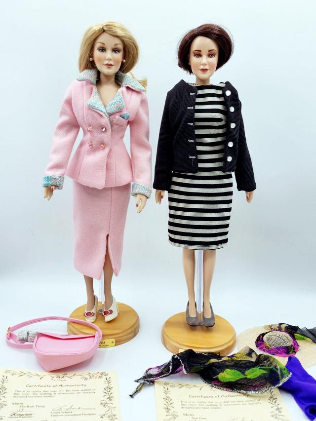 2 Lifestyles Dolls Micki and Marni in Boxes: 2 Lifestyles In Fashion Dolls by Kingstate the Dollcrafter in their original boxes with stands and COAs. Micki Sun Time is redressed but includes her original bathing suit, wrap, hat and shoes. And Ma