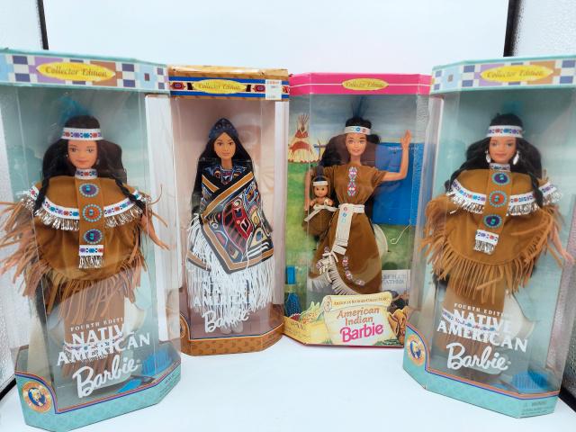 4 Native American Barbies - 4th Ed - American Stories: 4 Native American Barbies - 4th Ed - American Stories - Northwest Coast. All dolls are new in original packaging. Lot includes 2 1997 Fourth Edition Native American Barbies dressed Navajo style clothi