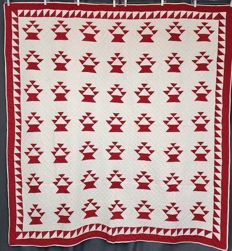 Antique c1900s Red and White Cake Stand Quilt (1 of 9)