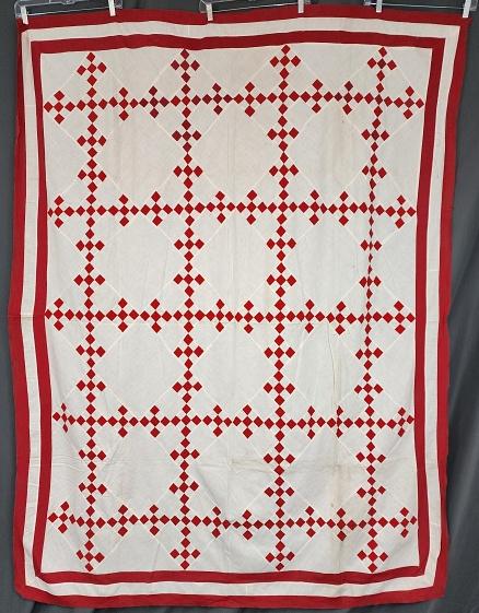 Antique C1900 Red and White Double 9 Patch Quilt Top (1 of 7)