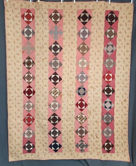 Antique c1880 Economy Block in Bars Quilt (1 of 8)