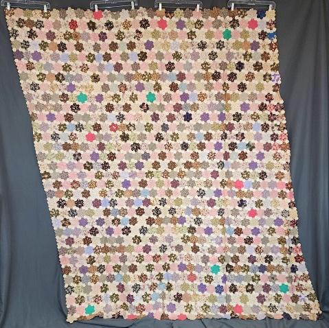 Antique c1880 Hexagon Rosette Quilt Top (1 of 11)