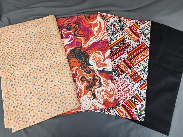 4 Vintage Fabrics Black, Red, Orange Yardage (1 of 6)