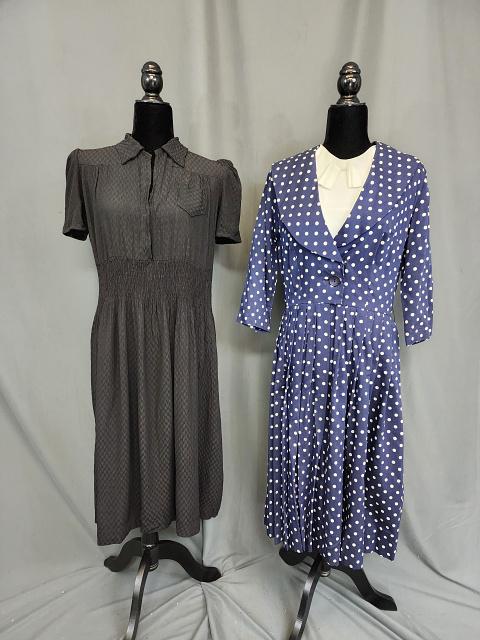 2 Vintage c1970s Dresses - Black, Blue Dots (1 of 16)