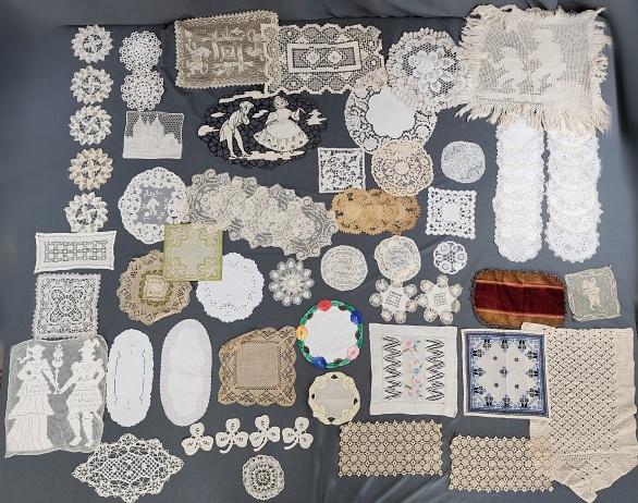 Large Group of Doilies-Lace/Embroidery & More: Large Group of 71 Vintage Doilies including hand needle lace, hand Tenerife lace, hand bobbin lace, hand filet lace, hand Battenburg lace, and hand embroidery. There are also several machine made doil