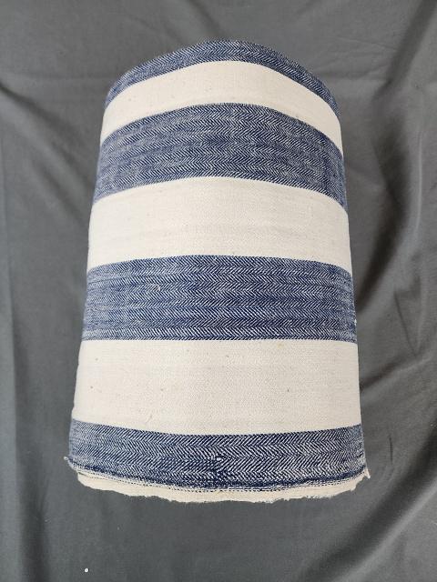 Antique Wide Blue and White Stripe Toweling - 9 yds: Antique Wide Blue and White Stripe Cotton Toweling measuring 23 inches by 9 yds. Has small spots. If you have any doubt, please ask questions! We will provide extra pictures, or can schedule an in per
