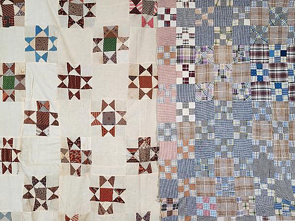 2 Antique Quilt Tops - Ohio Star, 9 Patch in Plaids (1 of 16)