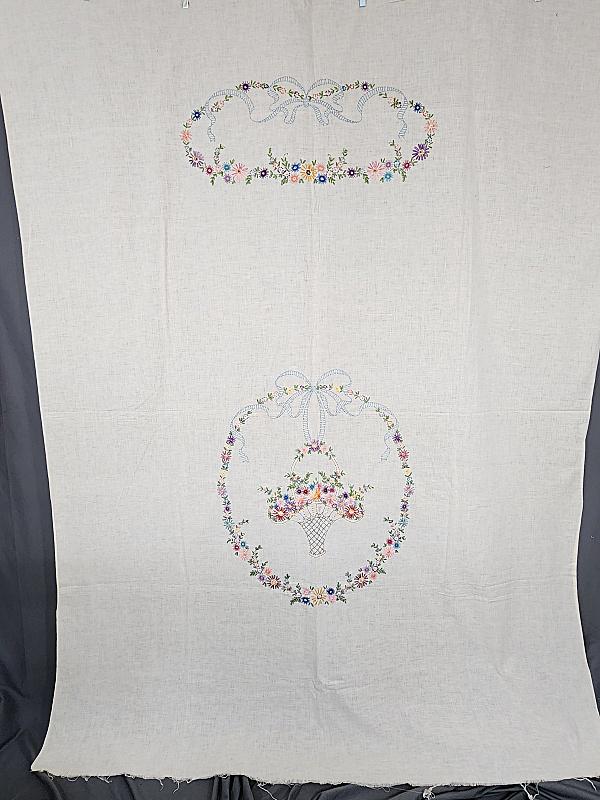 Vintage c1940 Embroidered Basket Bed Spread (1 of 5)