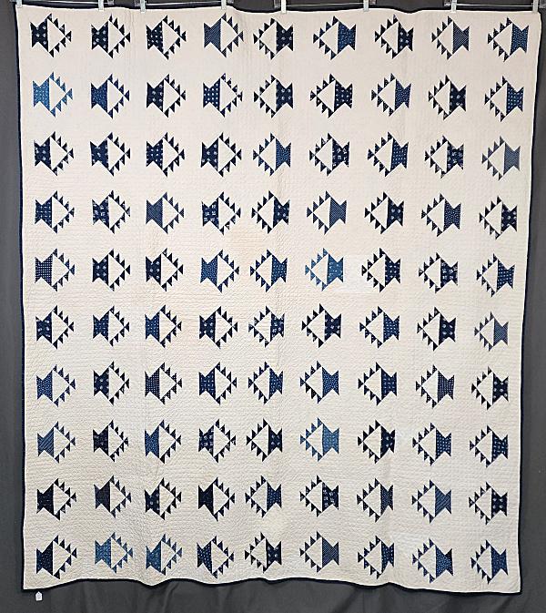 Antique c1900 Fruit Basket Quilt - Blue and White (1 of 11)