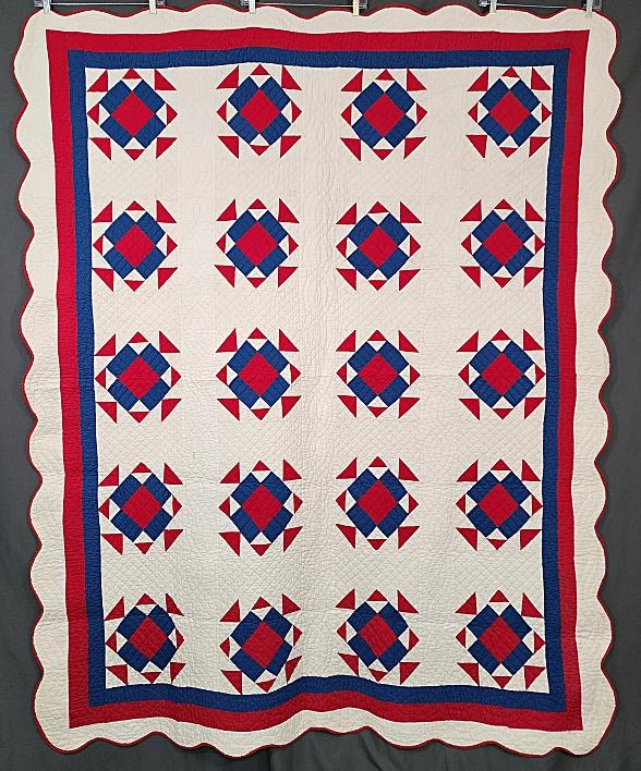 Vintage c1930 Scotch Square Quilt - Red White Blue (1 of 12)