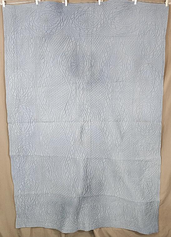 Antique c1920 Welsh Blue Sateen Quilt (1 of 9)