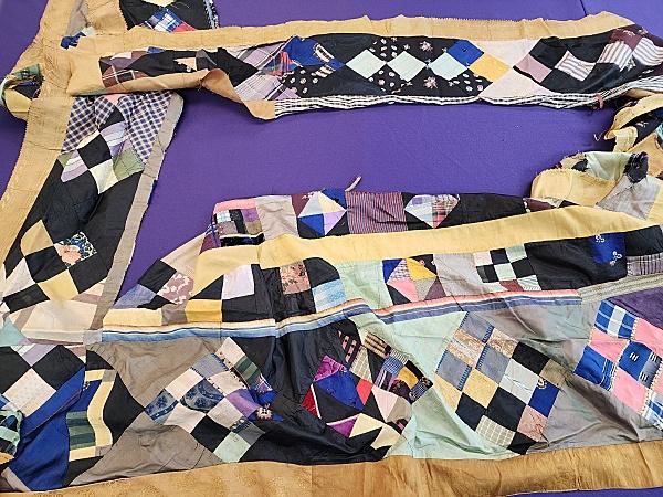 Antique c1870 Silk Quilt Top Fragment, Ribbons (1 of 15)