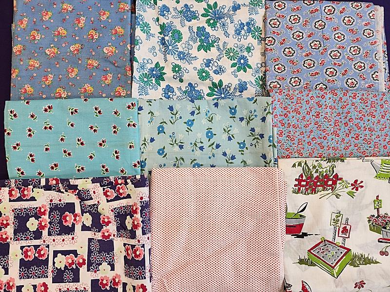 9 Vintage c1950 Fabrics - Flowers, Garden, more (1 of 17)