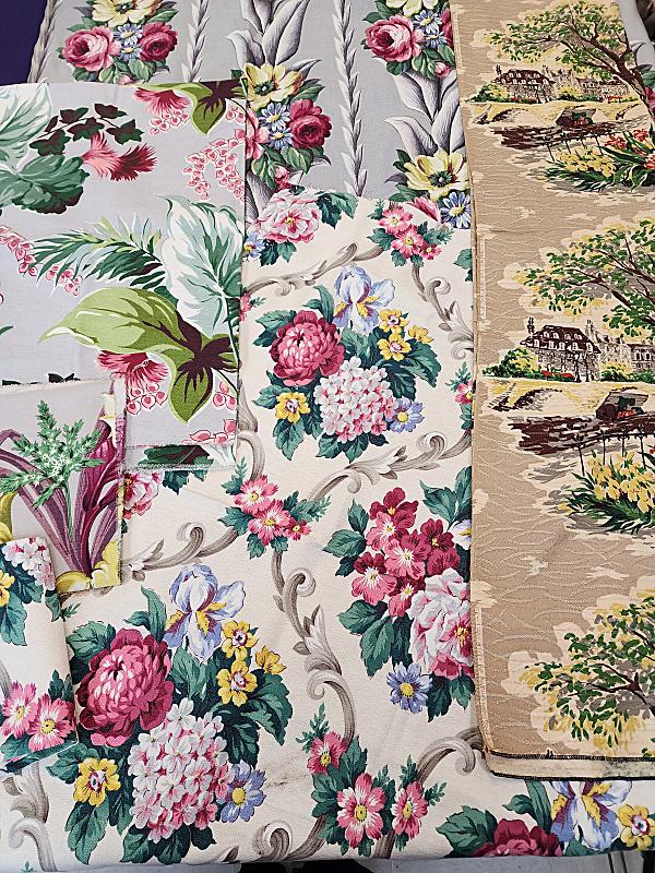 Group of 5 Vintage Barkcloth Fabrics (1 of 13)