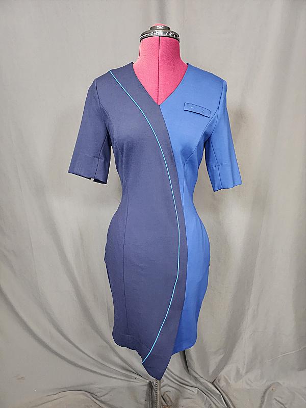 Alaska Airlines Stewardess Dress by Luly Yang XS: Alaska Airlines Stewardess Uniform Dress by Luly Yang, rayon, nylon and spandex, extra small, in good condition with We do our best to describe each item to the best of our ability, but please underst