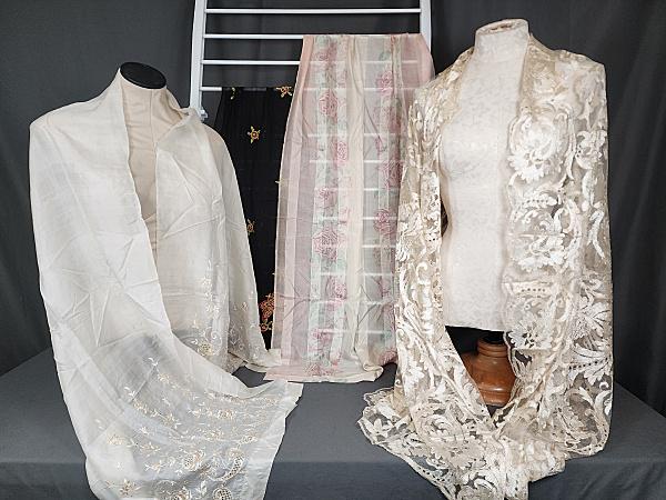 Vintage Blonde Chantilly Lace Shawl and 3 Silk Scarves (1 of 16)