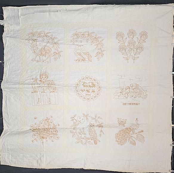 Vintage 1930 Gold Embroidered Quilt (1 of 15)