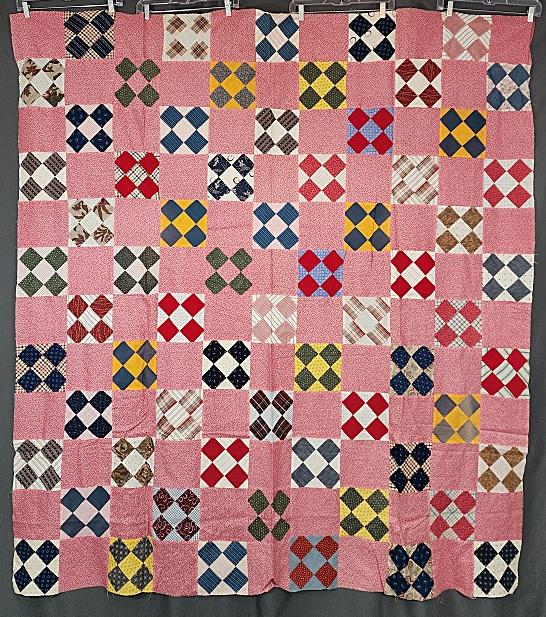 Antique c1900 Mosaic Block Quilt Top (1 of 9)