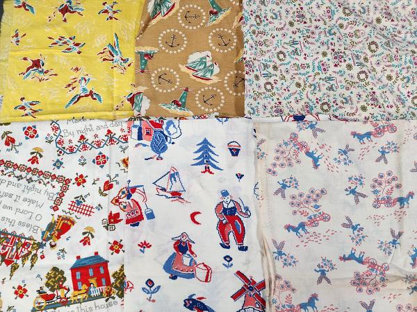 6 Vintage Printed Feedsacks - Novelty Prints - Group 1 (1 of 12)