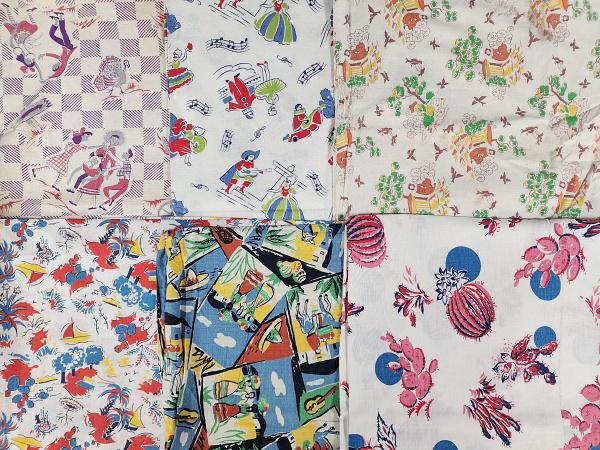 6 Vintage Printed Feedsacks - Novelty Prints - Group 2 (1 of 16)