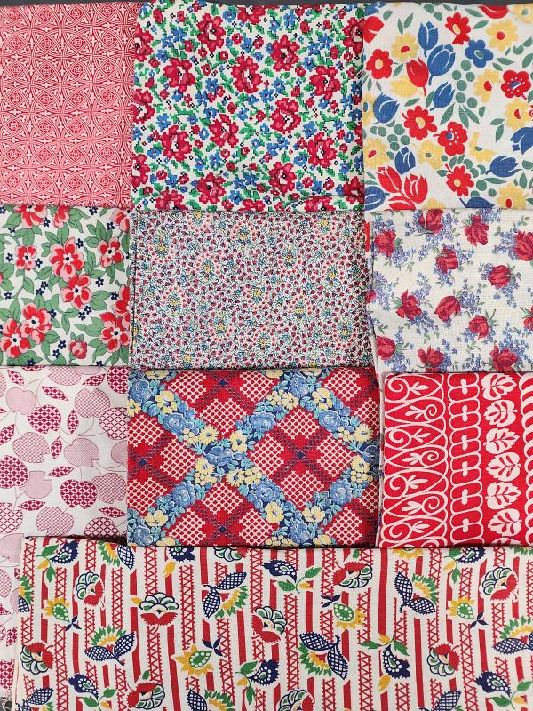 10 Vintage Printed Feedsacks - Red (1 of 14)