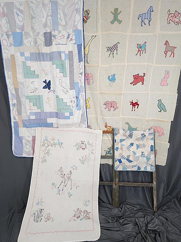 4 Vintage Child's Quilts & Tops - Bambi & Animals (1 of 18)